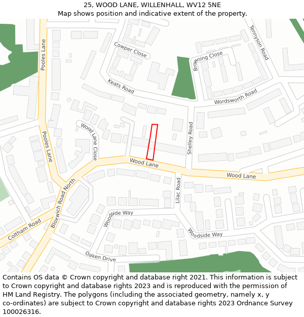25, WOOD LANE, WILLENHALL, WV12 5NE: Location map and indicative extent of plot
