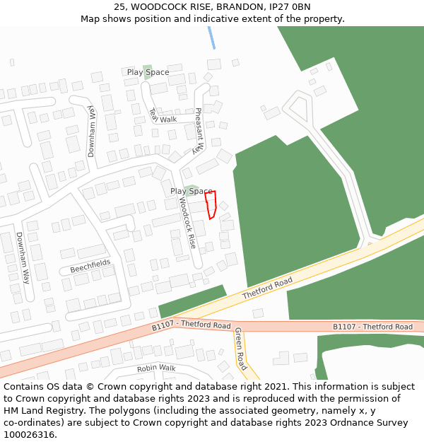 25, WOODCOCK RISE, BRANDON, IP27 0BN: Location map and indicative extent of plot