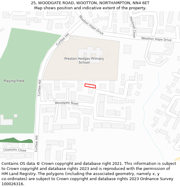 25, WOODGATE ROAD, WOOTTON, NORTHAMPTON, NN4 6ET: Location map and indicative extent of plot