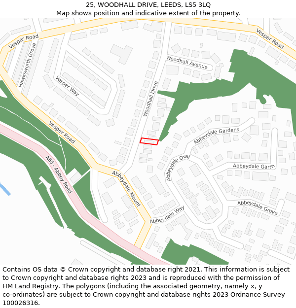 25, WOODHALL DRIVE, LEEDS, LS5 3LQ: Location map and indicative extent of plot