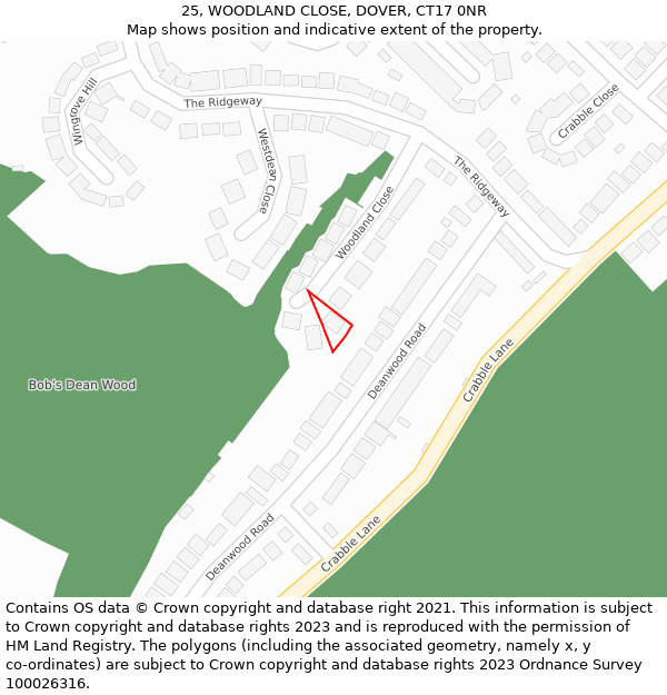 25, WOODLAND CLOSE, DOVER, CT17 0NR: Location map and indicative extent of plot