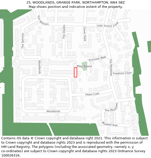 25, WOODLANDS, GRANGE PARK, NORTHAMPTON, NN4 5BZ: Location map and indicative extent of plot