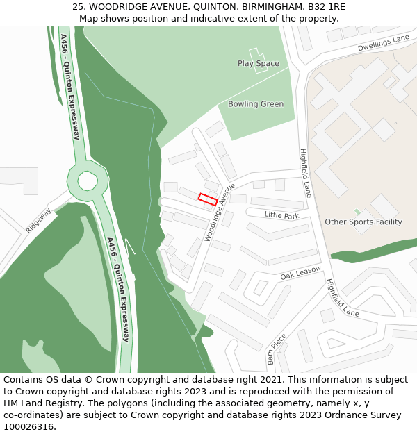 25, WOODRIDGE AVENUE, QUINTON, BIRMINGHAM, B32 1RE: Location map and indicative extent of plot
