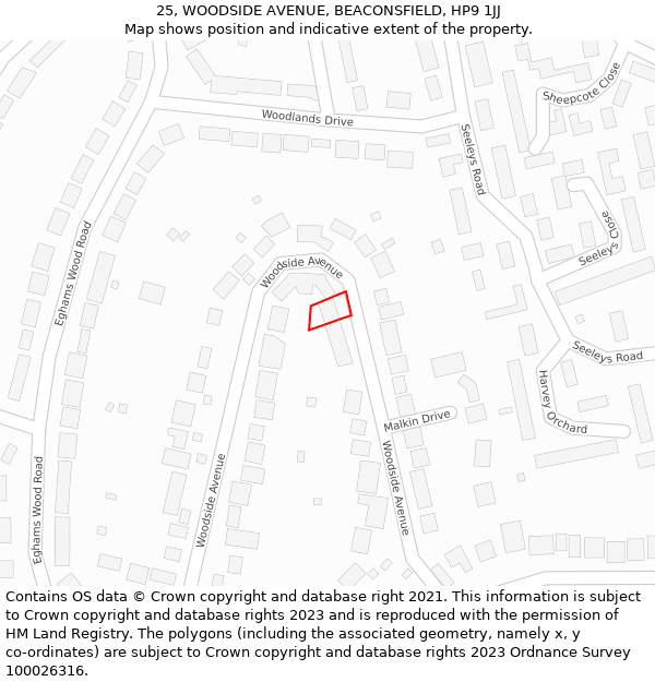 25, WOODSIDE AVENUE, BEACONSFIELD, HP9 1JJ: Location map and indicative extent of plot