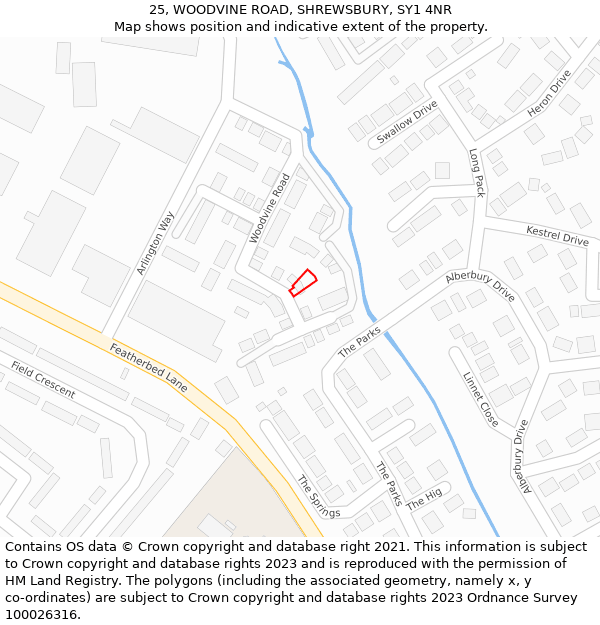 25, WOODVINE ROAD, SHREWSBURY, SY1 4NR: Location map and indicative extent of plot