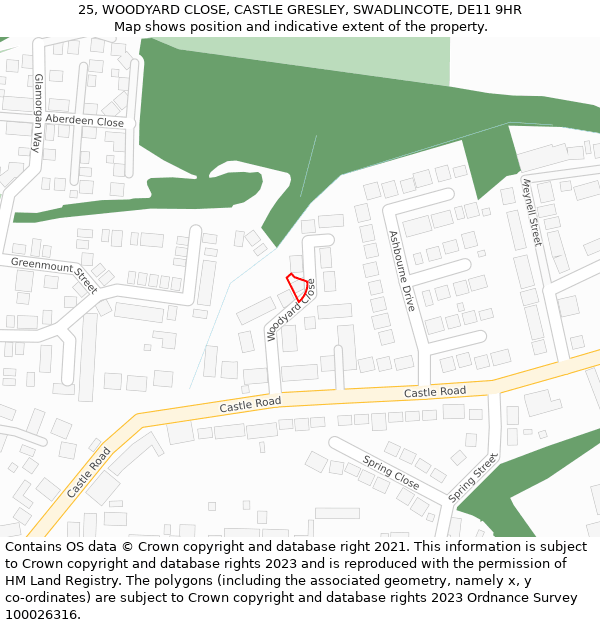 25, WOODYARD CLOSE, CASTLE GRESLEY, SWADLINCOTE, DE11 9HR: Location map and indicative extent of plot