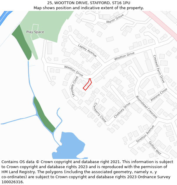 25, WOOTTON DRIVE, STAFFORD, ST16 1PU: Location map and indicative extent of plot