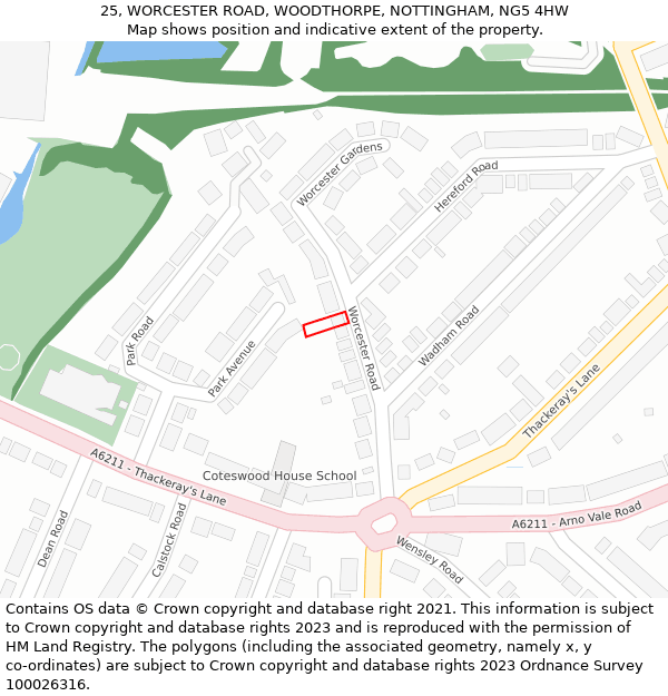 25, WORCESTER ROAD, WOODTHORPE, NOTTINGHAM, NG5 4HW: Location map and indicative extent of plot