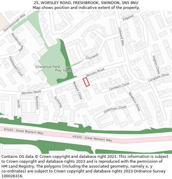 25, WORSLEY ROAD, FRESHBROOK, SWINDON, SN5 8NU: Location map and indicative extent of plot