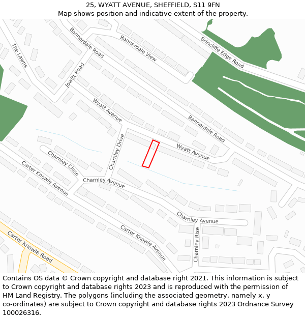 25, WYATT AVENUE, SHEFFIELD, S11 9FN: Location map and indicative extent of plot