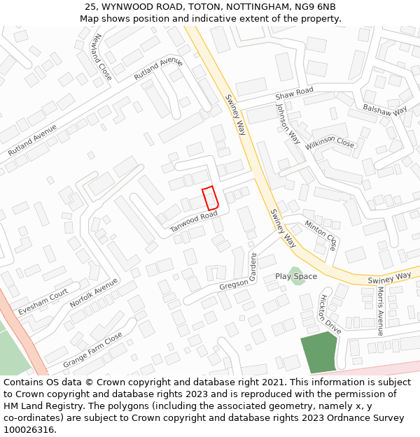 25, WYNWOOD ROAD, TOTON, NOTTINGHAM, NG9 6NB: Location map and indicative extent of plot