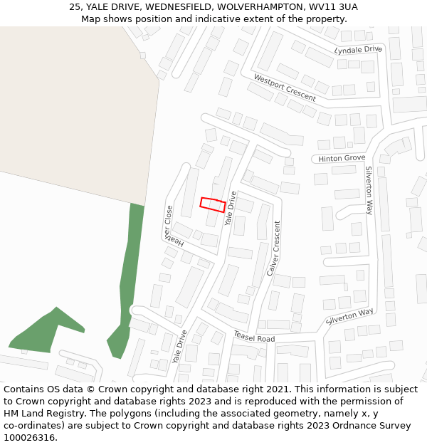 25, YALE DRIVE, WEDNESFIELD, WOLVERHAMPTON, WV11 3UA: Location map and indicative extent of plot