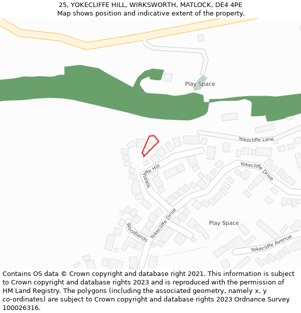 25, YOKECLIFFE HILL, WIRKSWORTH, MATLOCK, DE4 4PE: Location map and indicative extent of plot