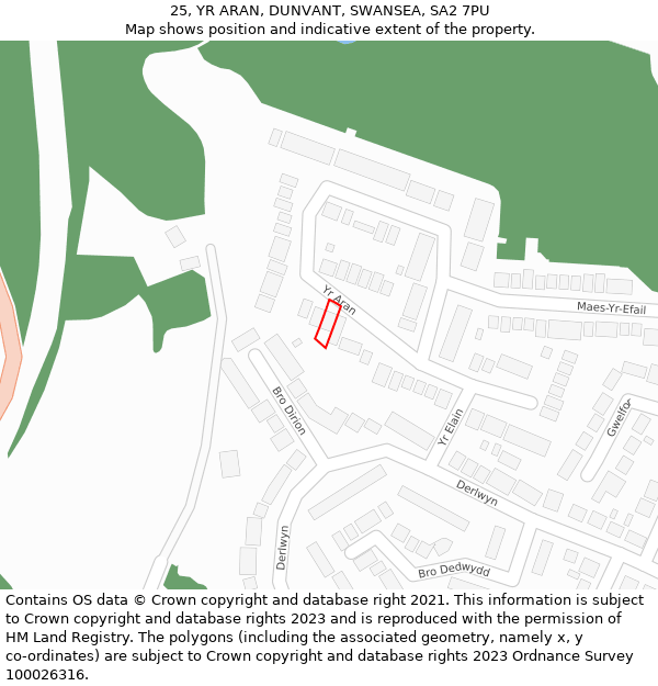 25, YR ARAN, DUNVANT, SWANSEA, SA2 7PU: Location map and indicative extent of plot