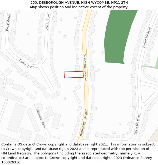 250, DESBOROUGH AVENUE, HIGH WYCOMBE, HP11 2TN: Location map and indicative extent of plot