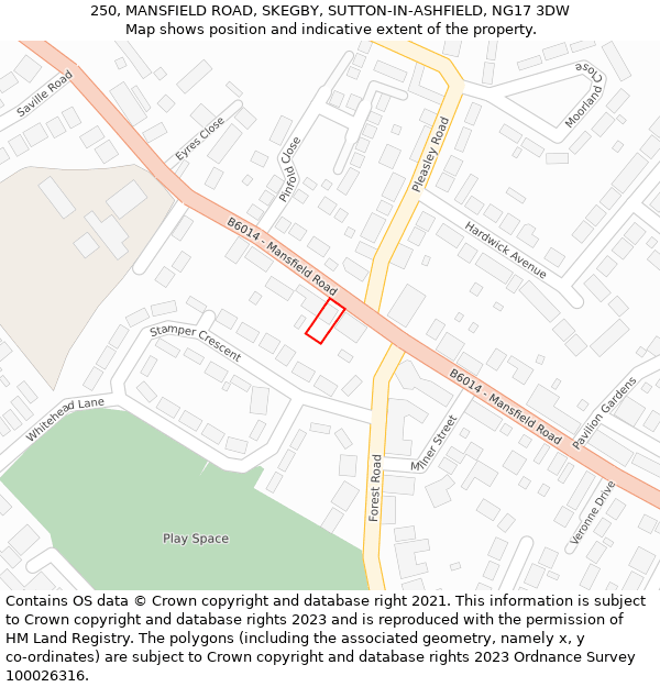 250, MANSFIELD ROAD, SKEGBY, SUTTON-IN-ASHFIELD, NG17 3DW: Location map and indicative extent of plot