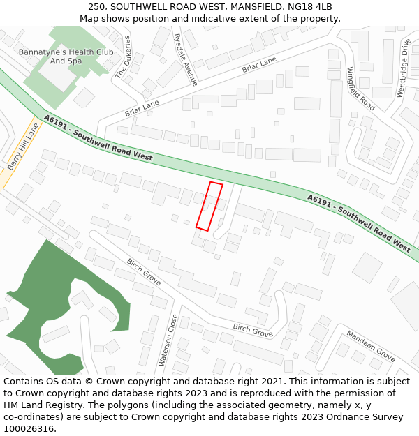 250, SOUTHWELL ROAD WEST, MANSFIELD, NG18 4LB: Location map and indicative extent of plot