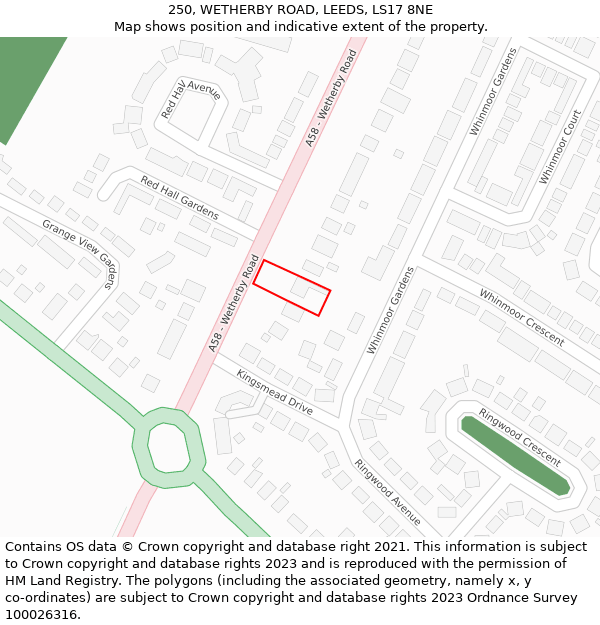 250, WETHERBY ROAD, LEEDS, LS17 8NE: Location map and indicative extent of plot