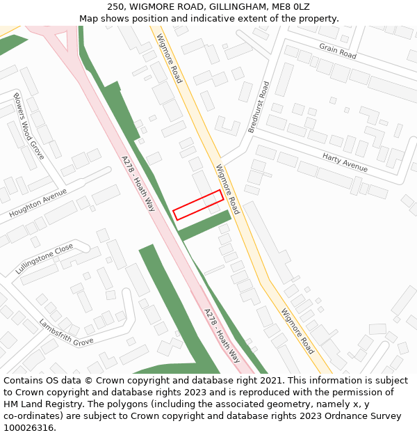 250, WIGMORE ROAD, GILLINGHAM, ME8 0LZ: Location map and indicative extent of plot