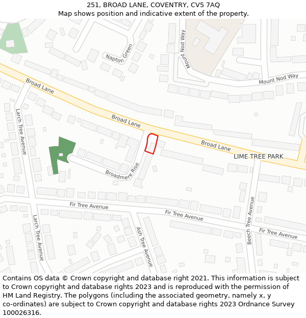 251, BROAD LANE, COVENTRY, CV5 7AQ: Location map and indicative extent of plot