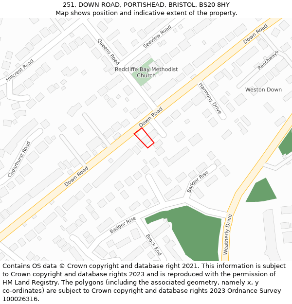 251, DOWN ROAD, PORTISHEAD, BRISTOL, BS20 8HY: Location map and indicative extent of plot