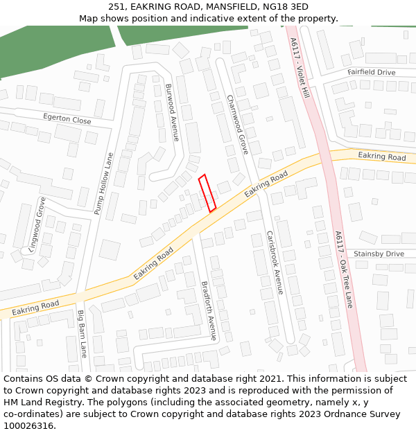 251, EAKRING ROAD, MANSFIELD, NG18 3ED: Location map and indicative extent of plot