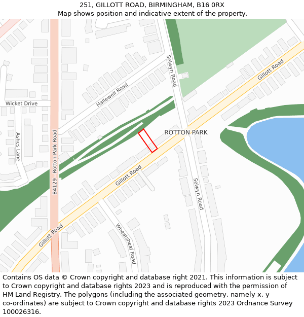 251, GILLOTT ROAD, BIRMINGHAM, B16 0RX: Location map and indicative extent of plot