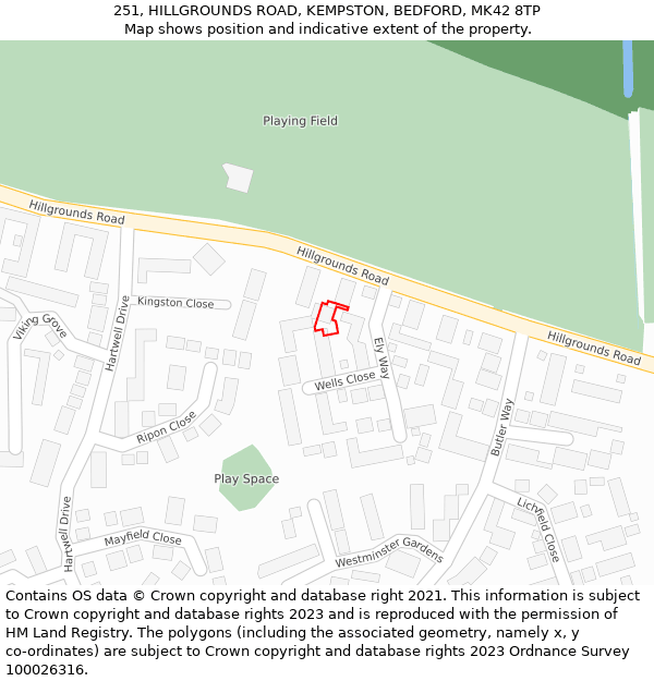 251, HILLGROUNDS ROAD, KEMPSTON, BEDFORD, MK42 8TP: Location map and indicative extent of plot