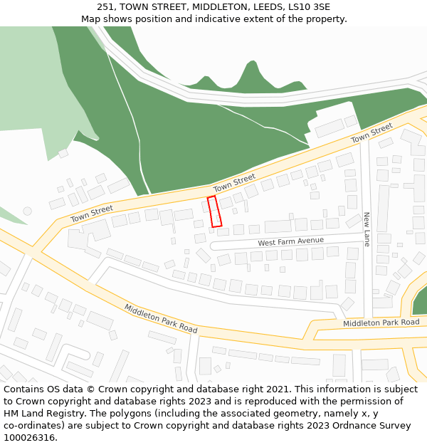 251, TOWN STREET, MIDDLETON, LEEDS, LS10 3SE: Location map and indicative extent of plot