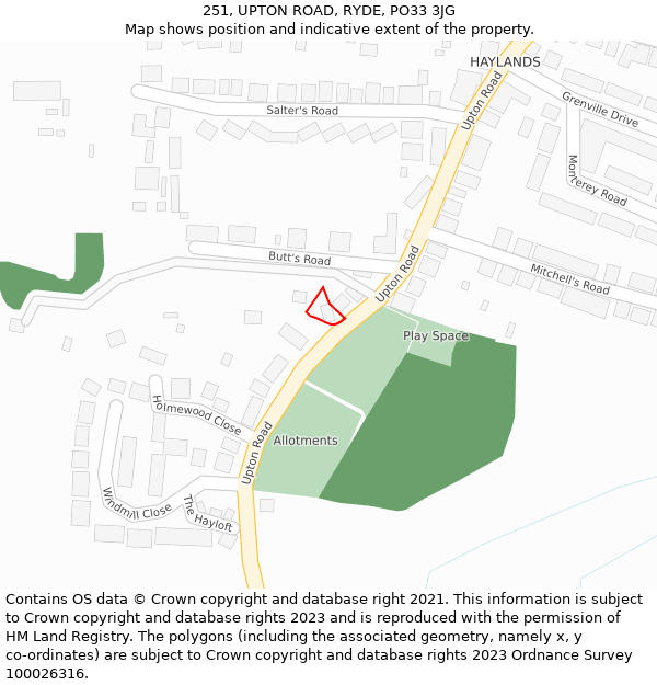 251, UPTON ROAD, RYDE, PO33 3JG: Location map and indicative extent of plot