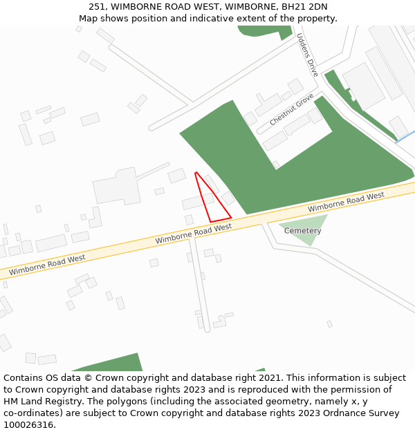 251, WIMBORNE ROAD WEST, WIMBORNE, BH21 2DN: Location map and indicative extent of plot