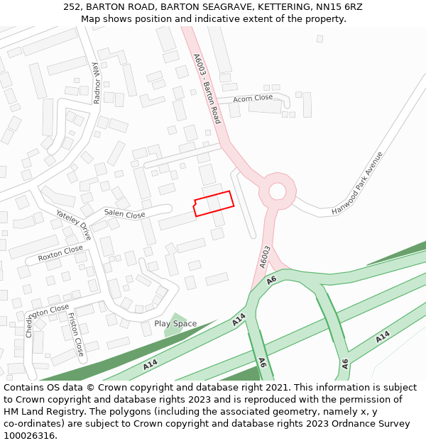 252, BARTON ROAD, BARTON SEAGRAVE, KETTERING, NN15 6RZ: Location map and indicative extent of plot