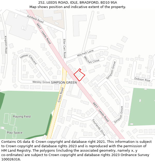 252, LEEDS ROAD, IDLE, BRADFORD, BD10 9SA: Location map and indicative extent of plot