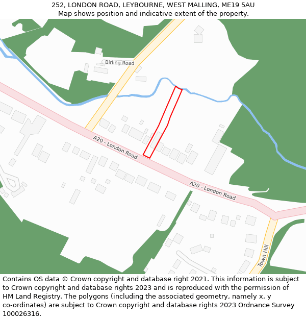 252, LONDON ROAD, LEYBOURNE, WEST MALLING, ME19 5AU: Location map and indicative extent of plot