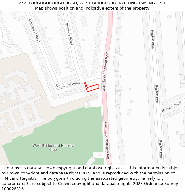 252, LOUGHBOROUGH ROAD, WEST BRIDGFORD, NOTTINGHAM, NG2 7EE: Location map and indicative extent of plot