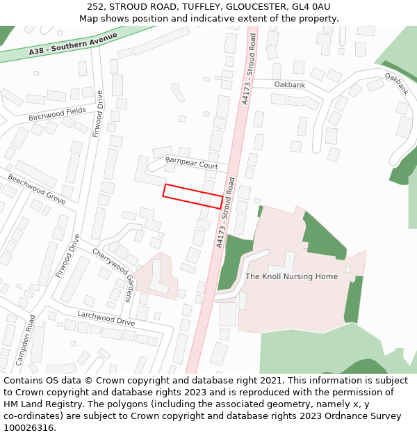 252, STROUD ROAD, TUFFLEY, GLOUCESTER, GL4 0AU: Location map and indicative extent of plot