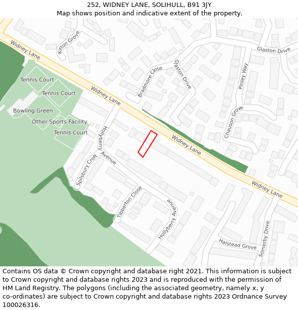 252, WIDNEY LANE, SOLIHULL, B91 3JY: Location map and indicative extent of plot