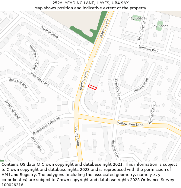 252A, YEADING LANE, HAYES, UB4 9AX: Location map and indicative extent of plot
