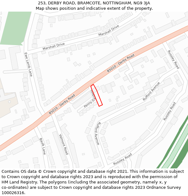 253, DERBY ROAD, BRAMCOTE, NOTTINGHAM, NG9 3JA: Location map and indicative extent of plot