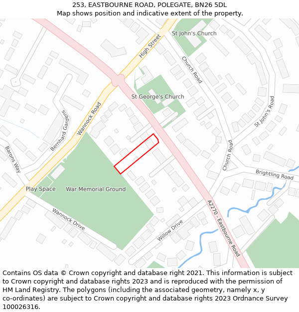 253, EASTBOURNE ROAD, POLEGATE, BN26 5DL: Location map and indicative extent of plot
