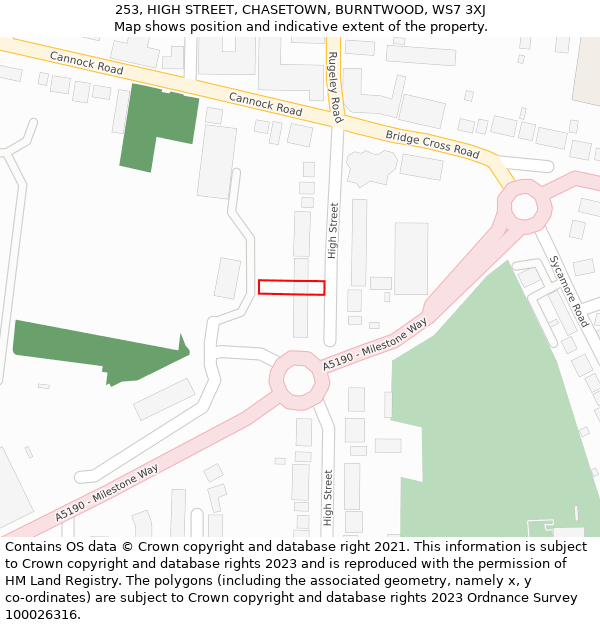 253, HIGH STREET, CHASETOWN, BURNTWOOD, WS7 3XJ: Location map and indicative extent of plot