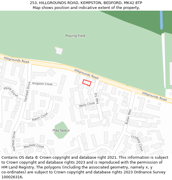 253, HILLGROUNDS ROAD, KEMPSTON, BEDFORD, MK42 8TP: Location map and indicative extent of plot