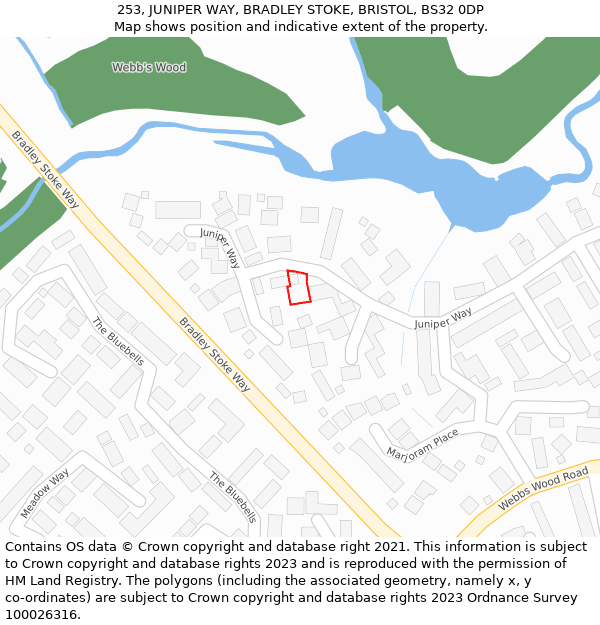 253, JUNIPER WAY, BRADLEY STOKE, BRISTOL, BS32 0DP: Location map and indicative extent of plot