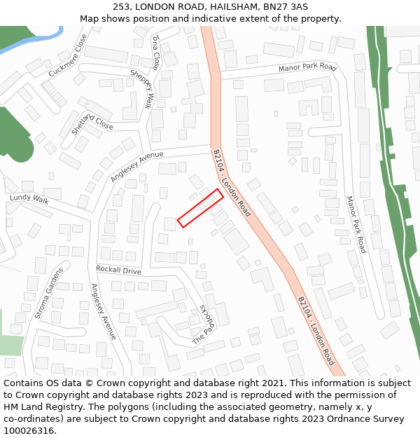 253, LONDON ROAD, HAILSHAM, BN27 3AS: Location map and indicative extent of plot