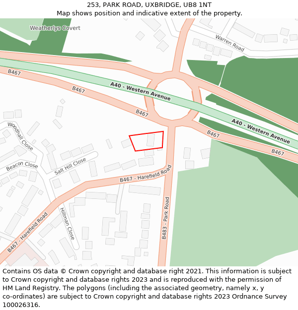 253, PARK ROAD, UXBRIDGE, UB8 1NT: Location map and indicative extent of plot