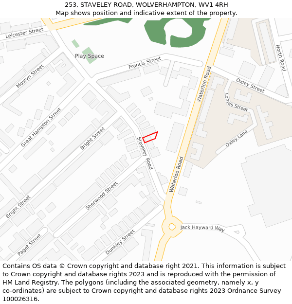 253, STAVELEY ROAD, WOLVERHAMPTON, WV1 4RH: Location map and indicative extent of plot