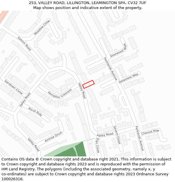 253, VALLEY ROAD, LILLINGTON, LEAMINGTON SPA, CV32 7UF: Location map and indicative extent of plot