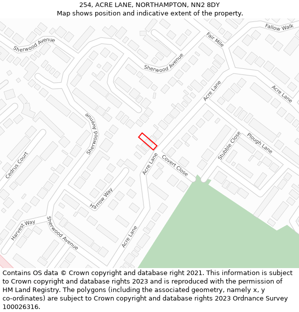 254, ACRE LANE, NORTHAMPTON, NN2 8DY: Location map and indicative extent of plot
