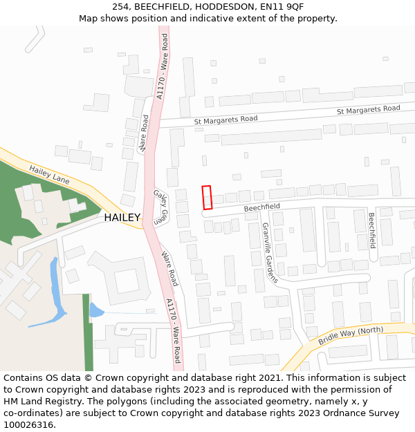 254, BEECHFIELD, HODDESDON, EN11 9QF: Location map and indicative extent of plot