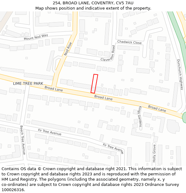 254, BROAD LANE, COVENTRY, CV5 7AU: Location map and indicative extent of plot